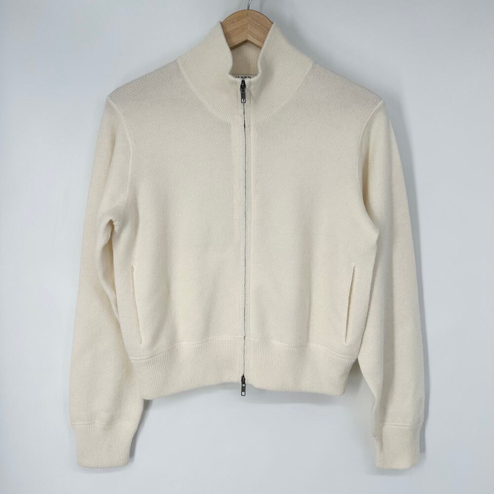 NAKED CASHMERE 100% Cashmere Zip Up Mock Neck Cardigan Sweater White Jacket - Picture 2 of 13